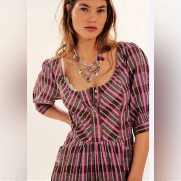 Free People Pink and Brown Plaid Midi Dress - Picture 6 of 7